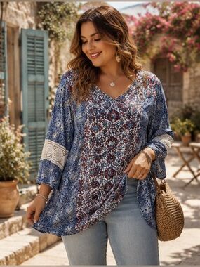 Boho‎ gipsy hippie Cottagecore Patchwork Tunic Top